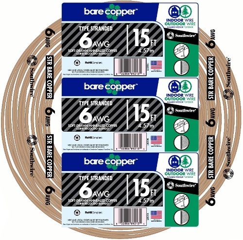 15-ft 6-Gauge Stranded Soft Drawn Copper Bare Wire (By-the-roll)